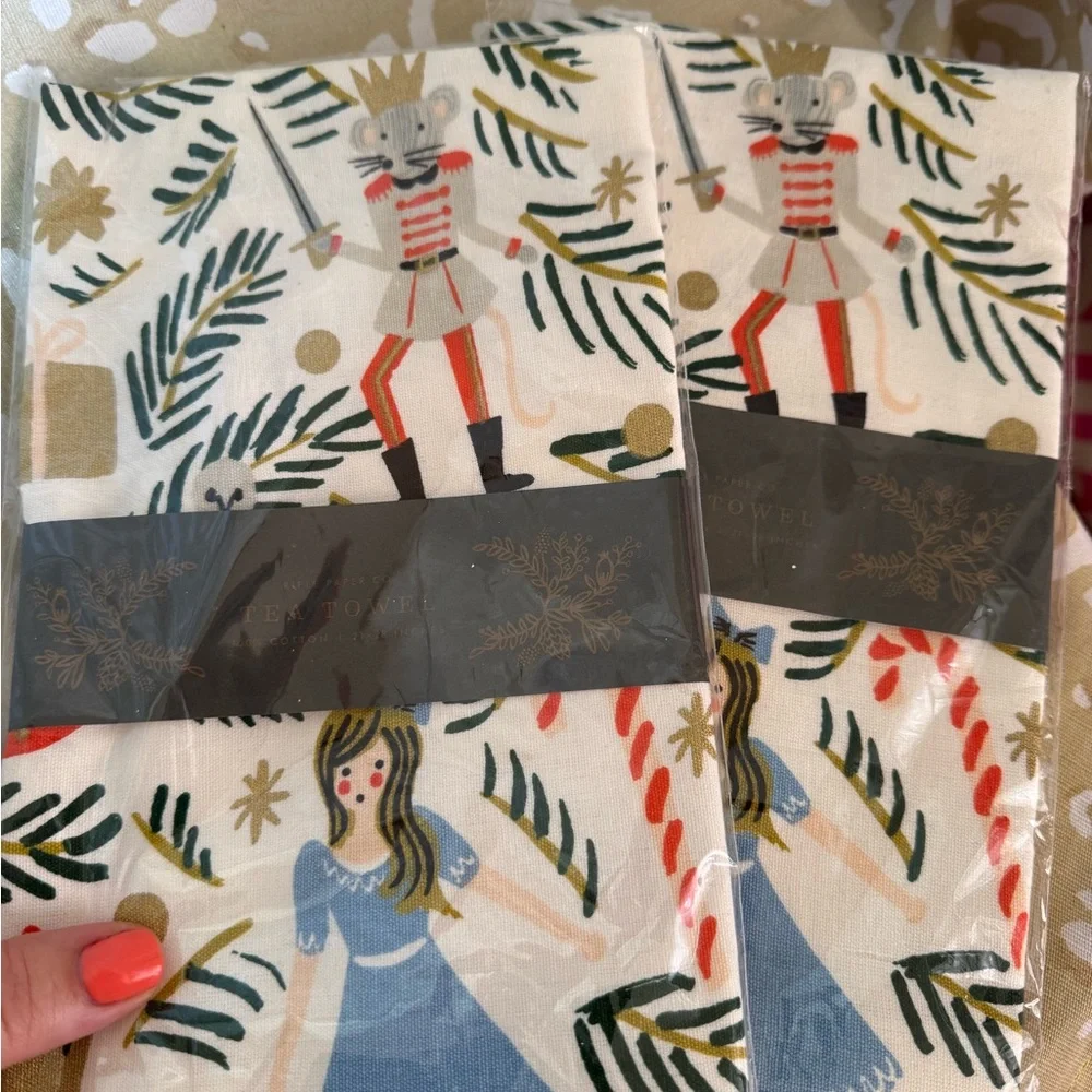 Rifle Paper Co. Nutcracker Kitchen Towels - Cream, Red, Blue, Green—2 Tea Towels - Picture 1 of 1